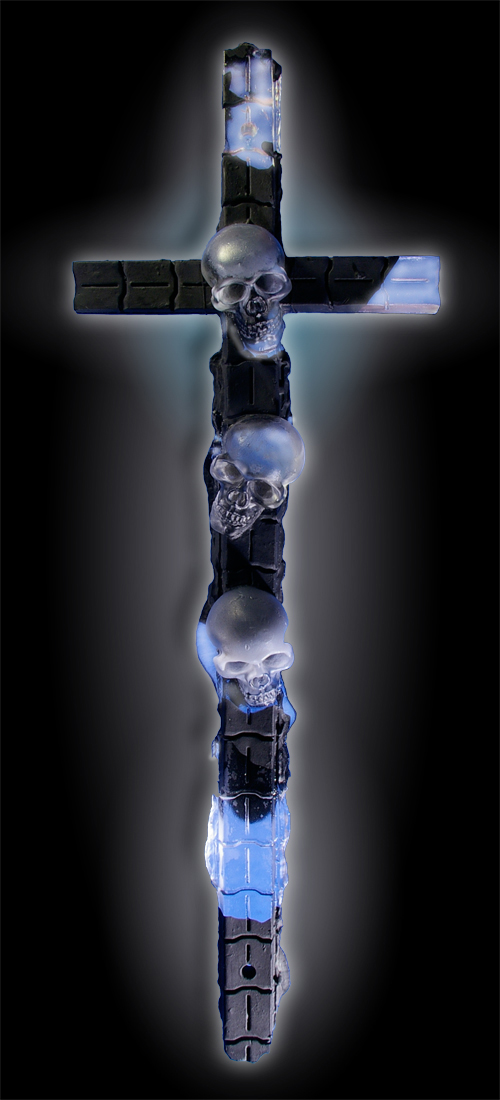 Kiln Cast Lead Crystal Skull Mounted Cross.
